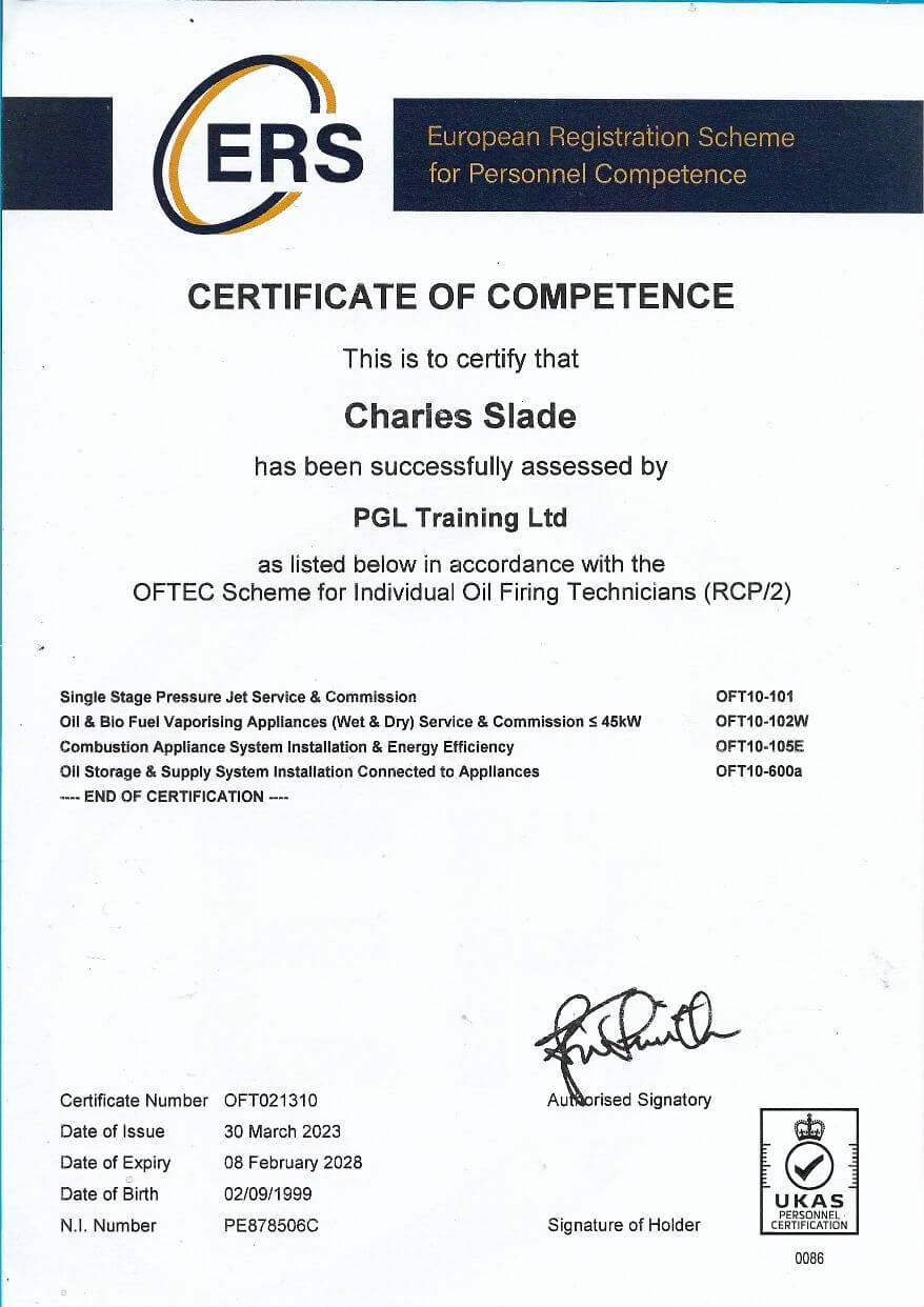 Charlie's plumbing certificate 2