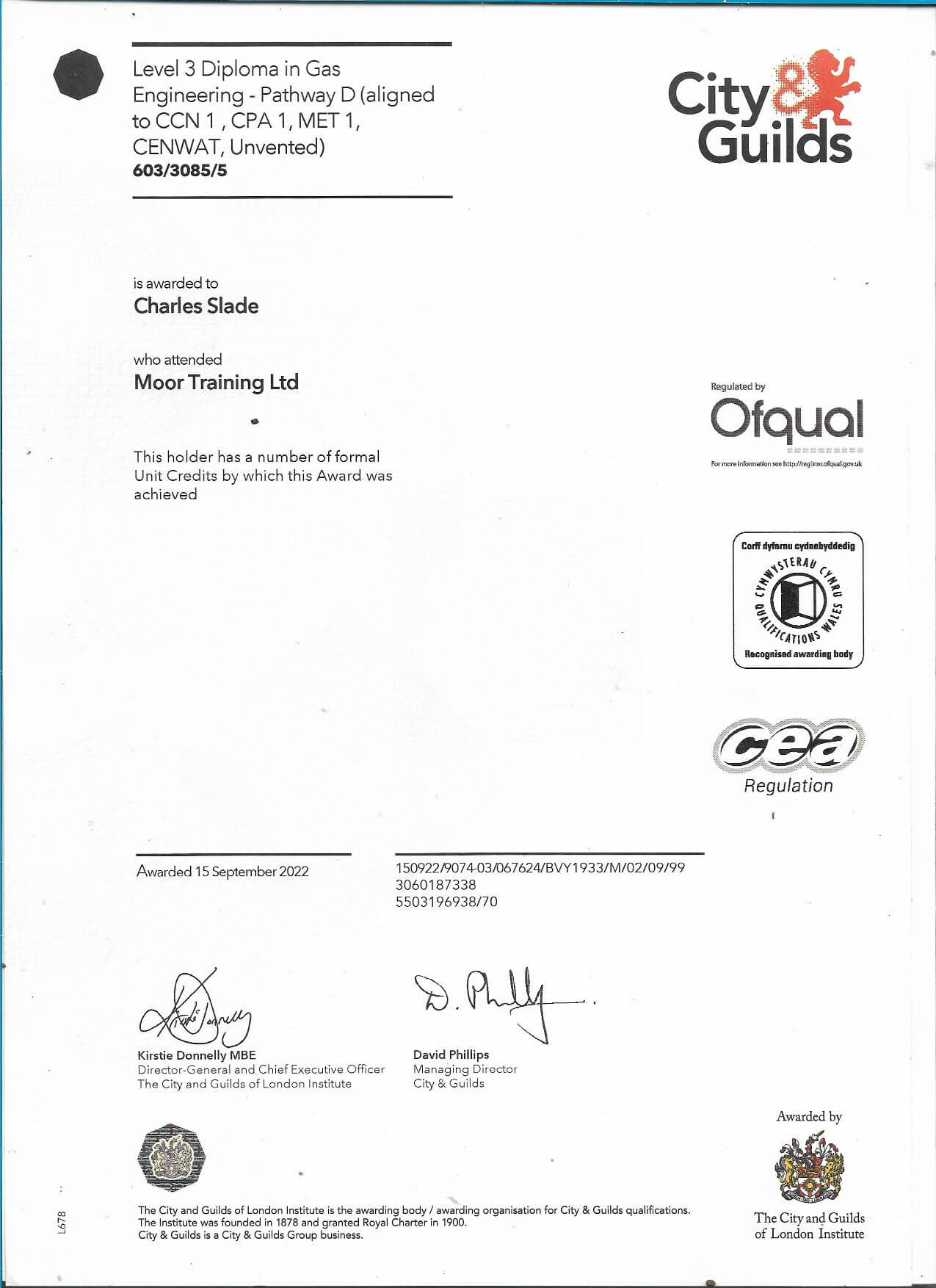 Charlie's gas certificate 1